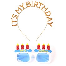JOYPARTY 메탈릭 생일 머리띠 + 촛불안경 세트, 골드(머리띠), 화이트(안경), 1세트