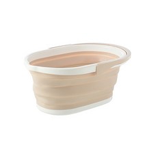 블룸엣홈 손잡이 타원 접이식 자바라 빨래 바구니, 베이지, 1개