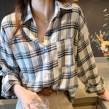 여성용 블랙101 엘바흐만 오버핏 체크 남방 CH-2316986