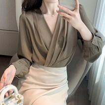 레몬소울 빅사이즈 차리 셔링 브이넥 블라우스