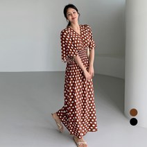 바블링브룩 여성용 도트 스모크 밴딩 롱 원피스
