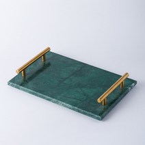 골드 손잡이 대리석 트레이, 그린