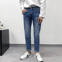 머시따 남성용 5cm UP 스판 데미지 블루워싱 청바지
