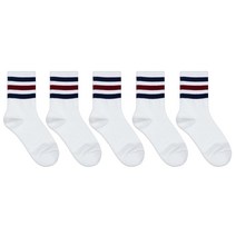 박군 여성용 학생용 3선 라인 중목 양말 5족 세트