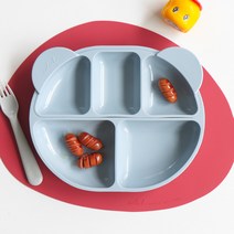 에이드엘 롤리 실리콘 유아식판세트, 스카이블루, 식판 + 세칸 나눔 접시