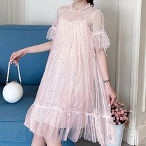 파티 셀러브리티 레이스 임산부 메쉬 반소매 원피스