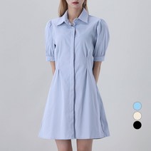 어썸어라운드 여성용 카라 핀턱 뒷밴딩 셔츠 원피스