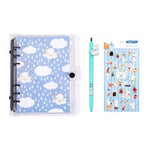 금홍팬시 무민 6공 다이어리 + 엽서 3p + 피규어 볼펜 랜덤발송 + 파스텔 스티커 문구세트, 혼합색상, 1세트