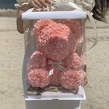 조화 로즈베어 장미곰돌이 꽃다발 + 케이스 세트 대, 피치
