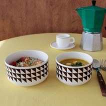오체어스 빈티지 일러스트 디저트 볼 공기 + 대접 세트, Chocolate