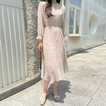 마이시즌 여성용 잔꽃 패턴 링클 프릴 원피스