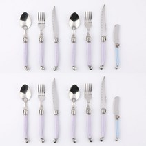 리옹라귀올 양식 커트러리 4인 14p 세트, 연보라(디너스푼, 디너포크, 나이프), 스카이블루(버터나이프), 디너스푼 4p + 디너포크 4p + 나이프 4p + 버터나이프 2p