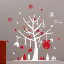 시트나라 크리스마스 그래픽스티커 WDC-938, 흰색빨강 크리스마스트리