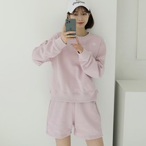 빼빼 여성용 AB 자수로고 트레이닝 맨투맨 + 반바지 세트