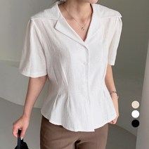 보에리에 여성용 세라넥 레이스 반팔 블라우스