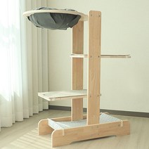 캣츠빌 고무나무 UV코팅 원목 아쭈 캣타워 H A타입, 그레이(천해먹 상단), 레드블루(하단), 브라운(카페트), 1개