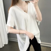 마더브띠 여성용 언발런스 루즈핏 브이넥 롱 블라우스