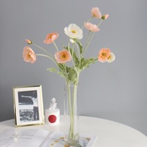 모리앤 양귀비 조화 + 롱니모 유리화병, 핑크+화이트