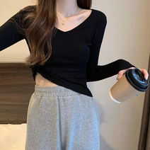 레몬소울 여성용 초랑 브이넥 스판 티셔츠