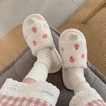 에이원 복숭아 뽀글이 거실 털 슬리퍼, 화이트
