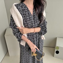 쿨쿠 여성용 스트링 플라워 나염 원피스