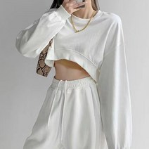 알로데 여성용 솜누스 라운드넥 크롭 맨투맨