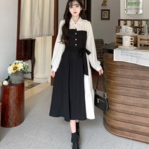 어썸풀 디센트 배색 카라 셔츠 원피스