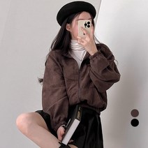 밀키버터 여성용 베이직 하프넥 골덴 집업