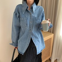 시크블랙 여성용 라자키 양포켓 데님 남방 NB1825K21