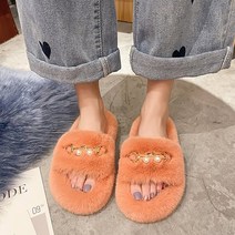 여성용 진주 방울 라인 매듭 퍼 슬리퍼