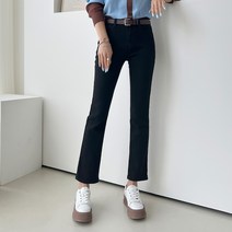 세컨그라운드 여성용 슬림 일자 블랙 데님 팬츠 기본