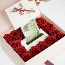 젊은마켓 비누꽃 반전 용돈박스 + LED 무드등 + 필름봉투 50p + 쇼핑백 + 메시지 카드 5종 세트, 와인