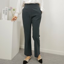 여성용 빅사이즈 H60 파튼 트임 허리밴딩 부츠컷 슬랙스