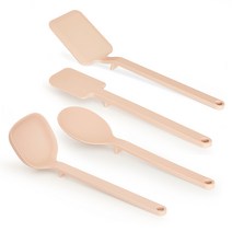 리본제이 바닥에 닿지 않는 실리콘 조리도구 4종 세트, 베이지, 국자 + 뒤집개 +볶음스푼 + 스패출러