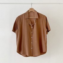 플랜데이 여성용 깔끔 더블카라 린넨 반팔 남방 셔츠