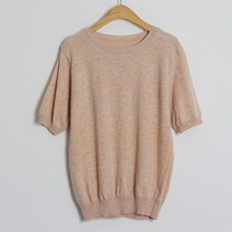 여성용 캐시터치 라운드 반팔 니트