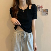여성용 MA 유니크 어깨 트임 반팔티셔츠