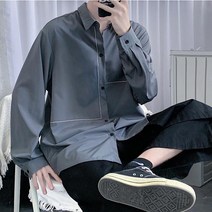 페이퍼먼츠 남성용 카라넥 라인 포인트 오버핏 데일리 긴소매 셔츠 13684