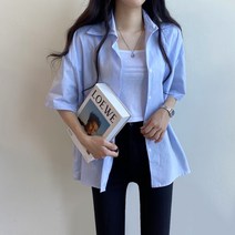 여성용 스탠다드 코튼 반팔 박시핏 셔츠