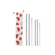 반디 스테인레스 빨대 대형 2p + 중형 2p + 세척솔 대형 + 중형 + 파우치 수박, 1세트