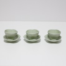 달소금 예쁜 도자기 다기 유광 꽃잎 찻잔세트, 라이트그린, 3세트