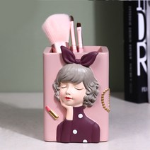 [거울브러시] 소녀 화장 브러쉬 통, 화이트 핑크, 1개
