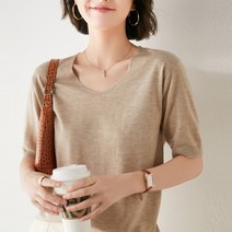 모네타 여성용 루즈핏 풀오버 반팔니트