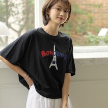 빼빼 여성용 라운드넥 프린팅 반팔 맨투맨 티셔츠