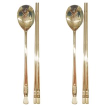 해모 살아있는 거북이 티타늄 수저 2벌 세트, 골드, 숟가락 2p + 젓가락 2p