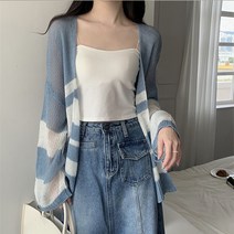 레몬소울 여성용 컬라 루즈핏 썸머 배색 가디건