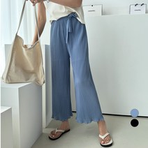 세컨그라운드 여성용 플리츠 와이드 밴딩 팬츠