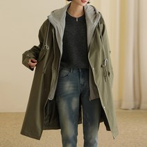 빼빼 여성용 데일리 후드넥 레이어드 야상자켓