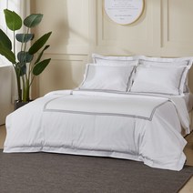 케이아이티홈 순면 자수 이불 커버, 화이트그레이