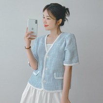 로미스토리 빅사이즈 트위드 배색 숏 자켓